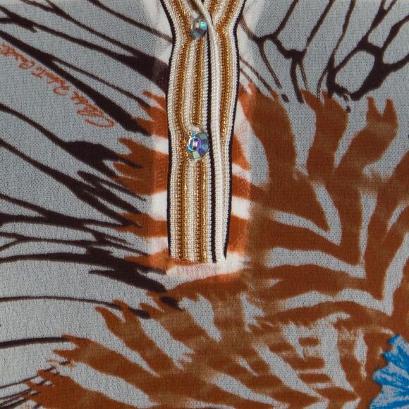 Class by Roberto Cavalli Off White Floral Printed Sheer Ribbed Trim Top M - Picture 4 of 4